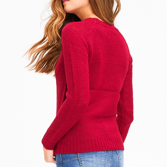 WINE BURGUNDY RED KNIT ROUND NECK LONG SLEEVE SWEA - Picture 3 of 3